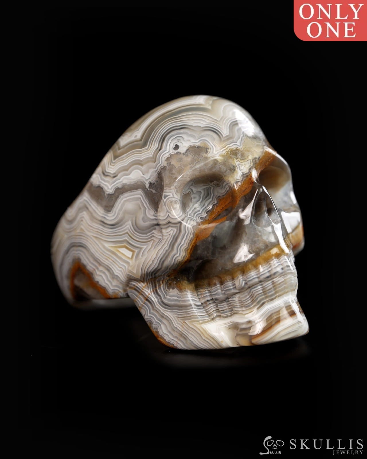 Vein of Life - Gem Skull Ring of Red Crazy Lace Agate Carved Skull US size - 9900416 - Skull Rings
