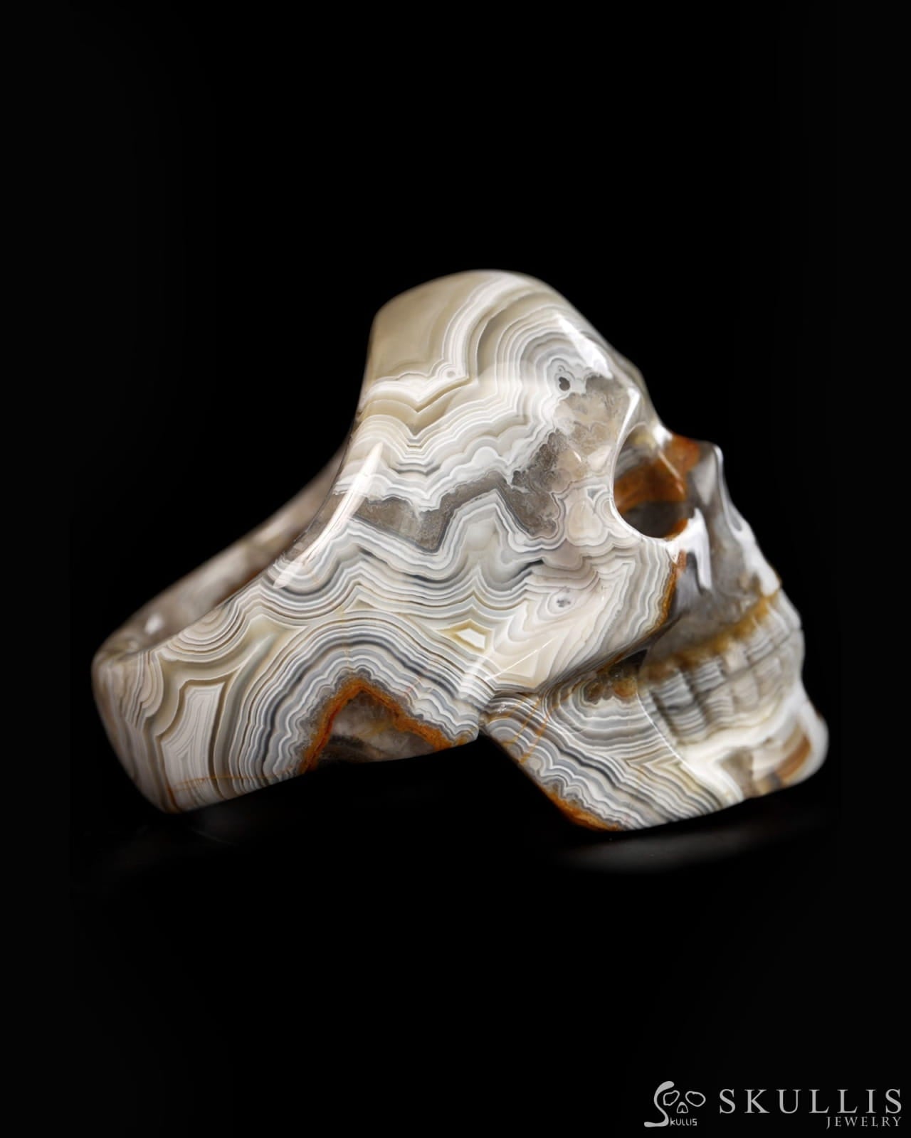 Vein of Life - Gem Skull Ring of Red Crazy Lace Agate Carved Skull US size - 9900416 - Skull Rings