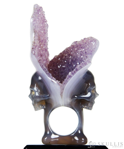 Whole Gem Skull Ring  Agate Amethyst Druse Carved Totally Us Size 10.5 Skull Rings