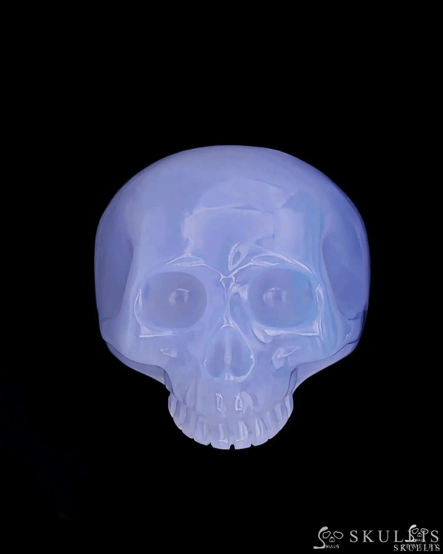 Whole Gem Skull Ring Blue Chalcedony Carved Totally Skull Rings