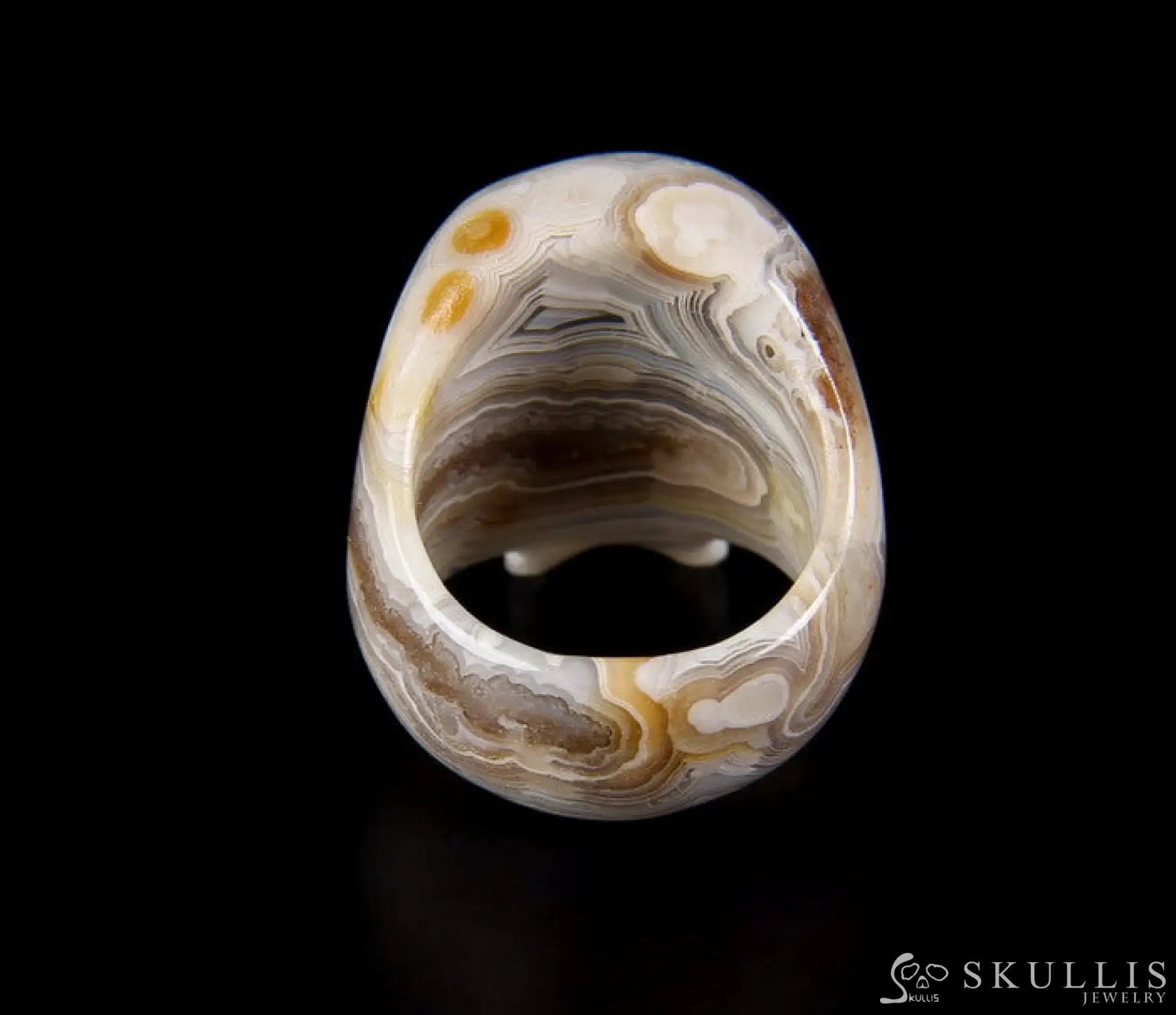 Whole Gem Skull Ring Crazy Lace Agate Carved Totally Us Size 7 Skull Rings