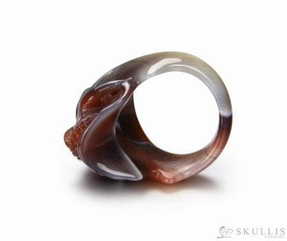 Whole Gem Skull Ring Mozambique Agate Carved Totally Size 12.5 Skull Rings